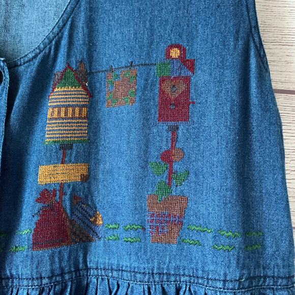 That's The Way To Go Always Innovative Denim Jean Dress Embroidered Birdhouse L - Picture 11 of 16